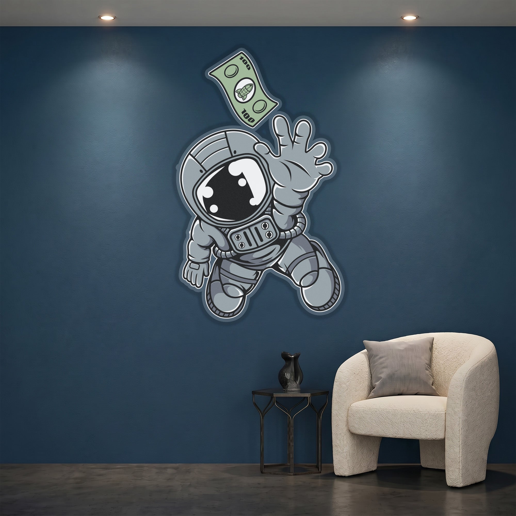 Acrylglasbild - Astronaut Geldschein - UV Druck - Official Neon - led neon schild schriftzug personalisiert