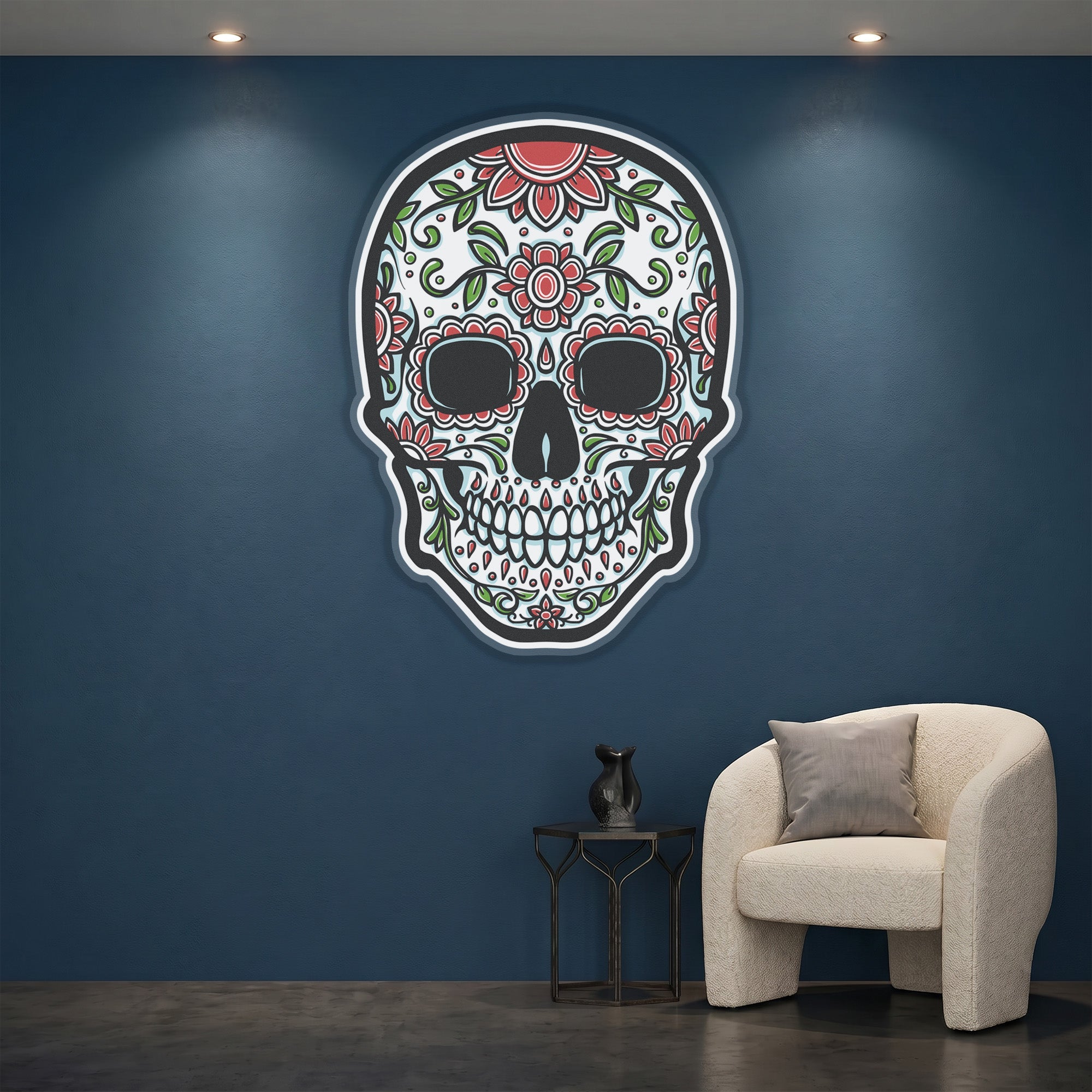 Acrylglasbild - Blumen Totenkopf Mexikanisch - UV Druck - Official Neon - led neon schild schriftzug personalisiert