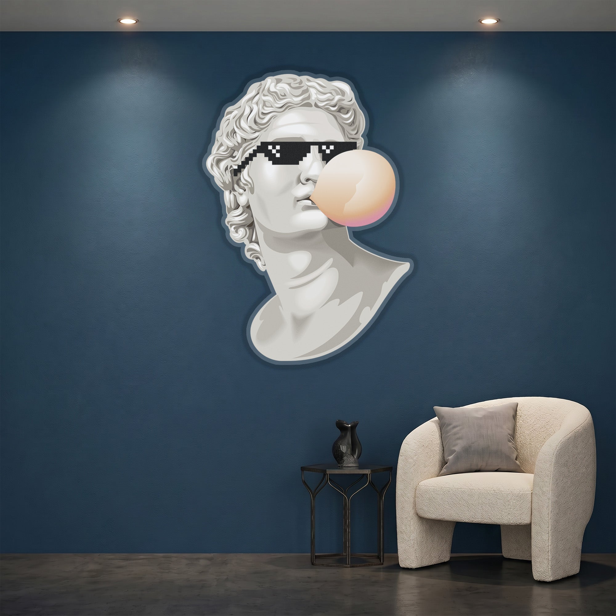 Acrylglasbild - David Michelangelo Statue Kaugummi Sonnenbrille - UV Druck - Official Neon - led neon schild schriftzug personalisiert