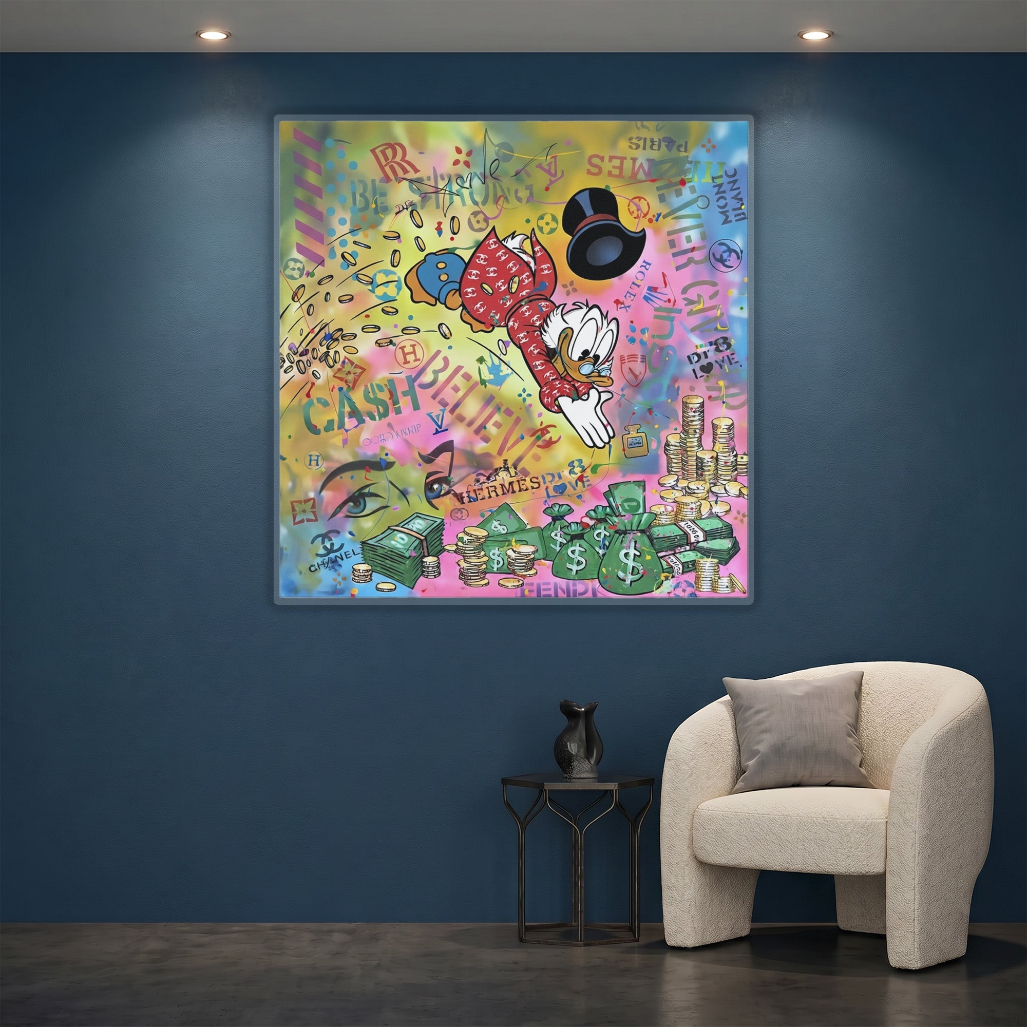 Acrylglasbild - Pop Art Donald Duck Geld - UV Druck - Official Neon - led neon schild schriftzug personalisiert