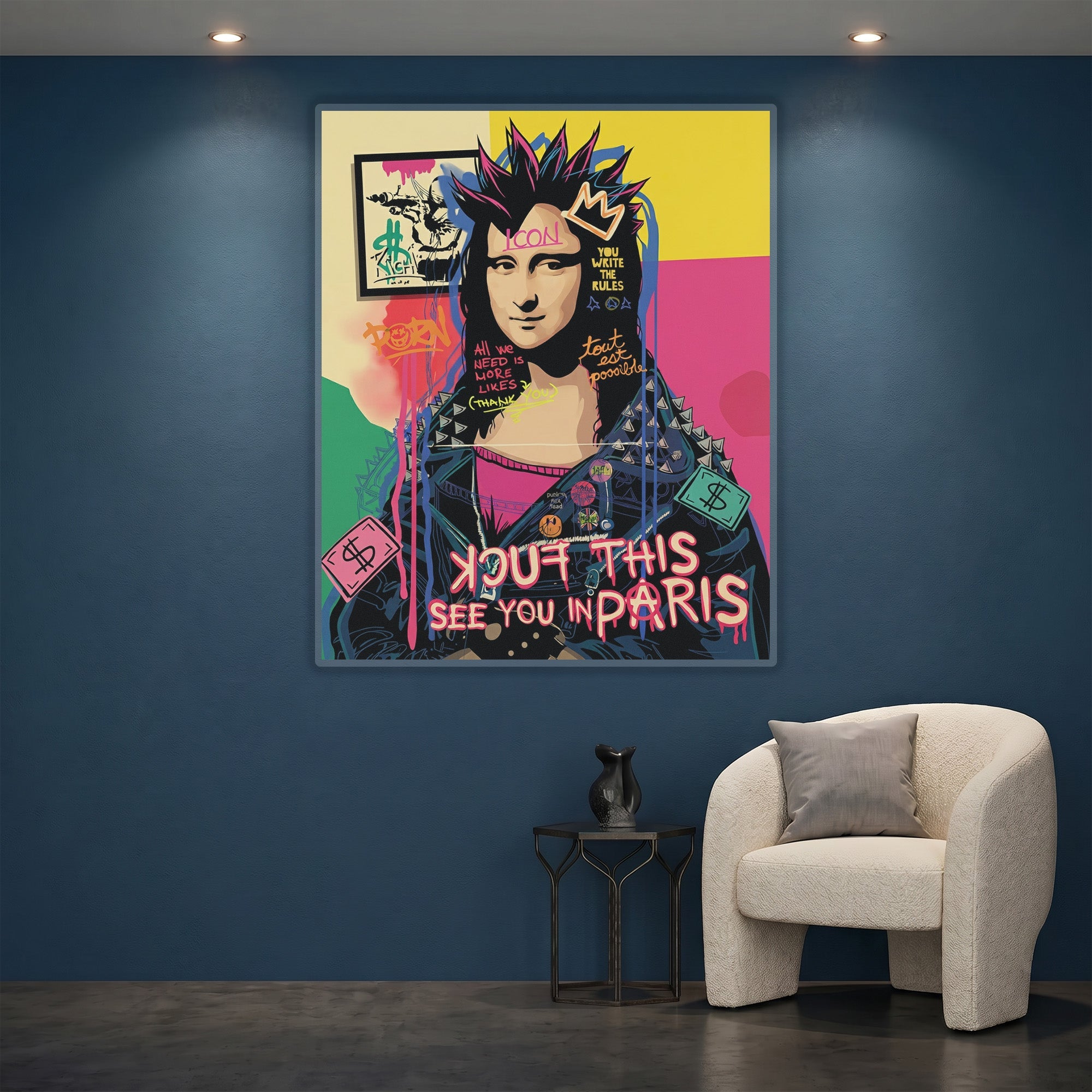 Acrylglasbild - Pop Art Mona Lisa Krone Geld - UV Druck - Official Neon - led neon schild schriftzug personalisiert