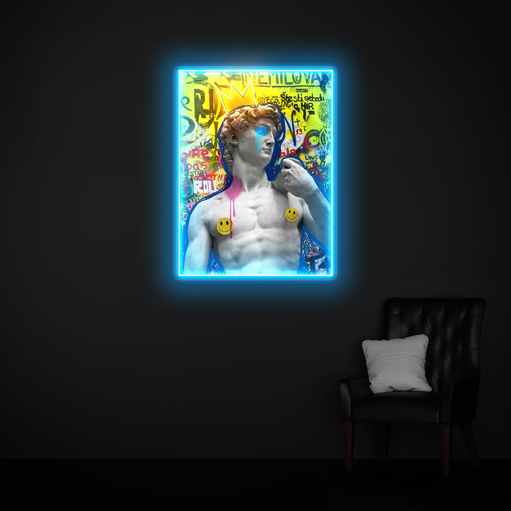 LED Neon Schild - David Michelangelo Statue Krone- UV Druck - Official Neon - led neon schild schriftzug personalisiert