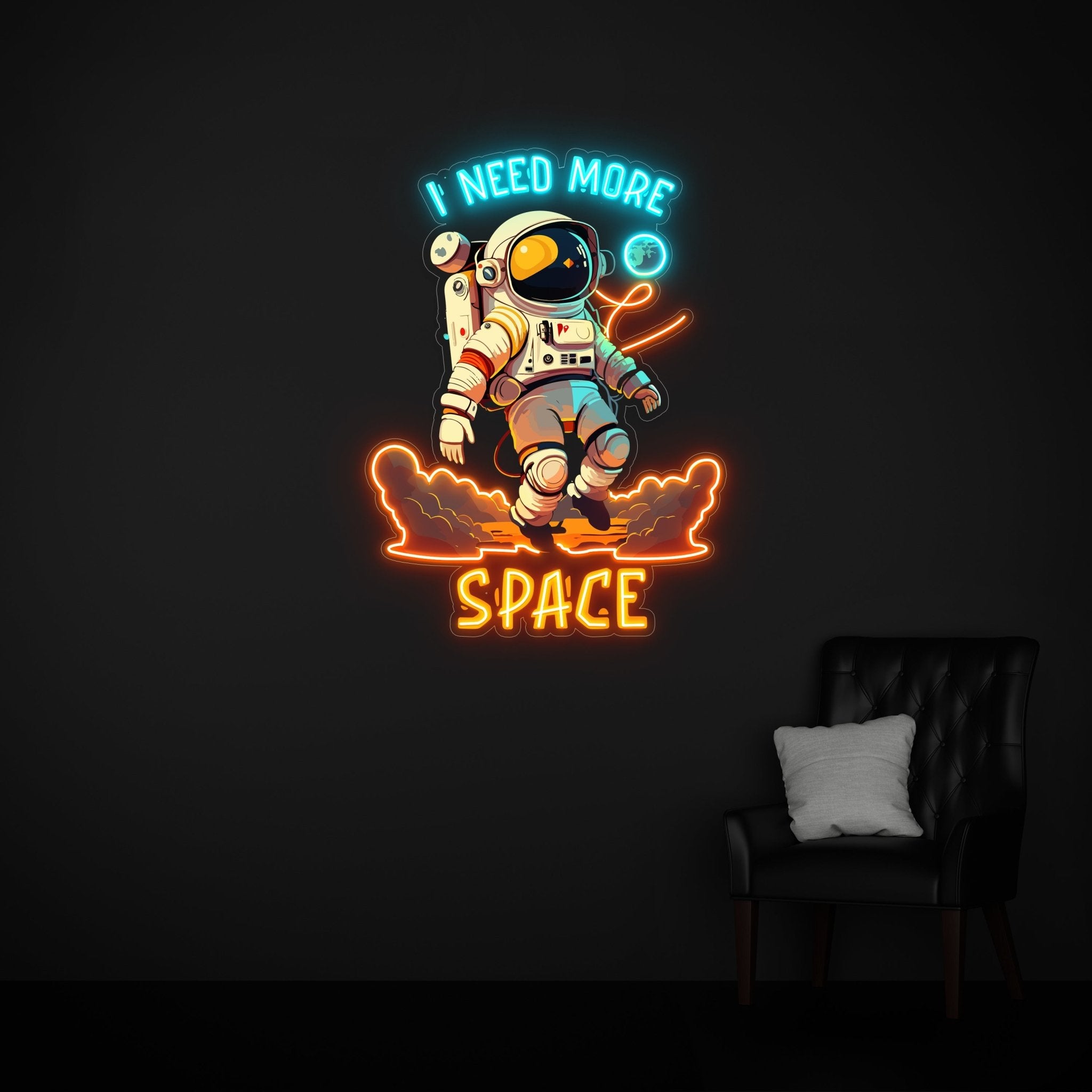 LED Neon Schild - I Need More Space Astronaut - UV Druck - Official Neon - led neon schild schriftzug personalisiert